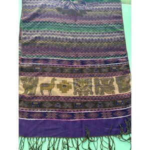 Handwoven Peruvian Alpaca Wool Scarf With Inca Motifs & Fringe